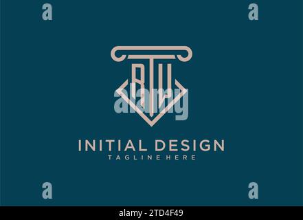 RW Initial con design a icona a colonna, avvocato pulito e moderno, idee di design del logo dello studio legale Illustrazione Vettoriale