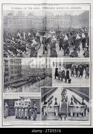 Una pagina del quotidiano The Times per il 16 febbraio 1952, che riportava i funerali di stato di re Giorgio vi, che si erano svolti a Londra il giorno precedente Foto Stock