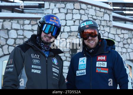 SCI ALPINO - FIS WC 2023-2024Men's World Cup DH Val Gardena / Groeden, Trentino, Italia 2023-12-16 - sabato immagini: PARIS Dominik (ITA) PRIMO CLASSIFICATO - KILDE Aleksander Aamodt (NOR) SECONDO CLASSIFICATO Foto Stock