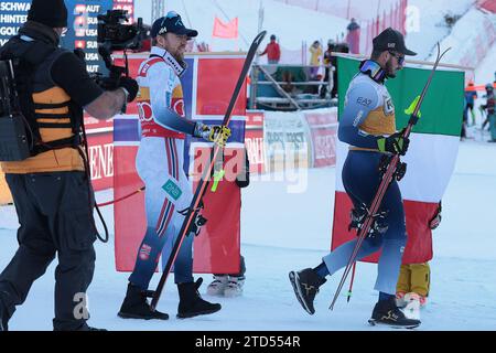 SCI ALPINO - FIS WC 2023-2024Men's World Cup DH Val Gardena / Groeden, Trentino, Italia 2023-12-16 - sabato immagini: PARIS Dominik (ITA) PRIMO CLASSIFICATO - KILDE Aleksander Aamodt (NOR) SECONDO CLASSIFICATO Foto Stock