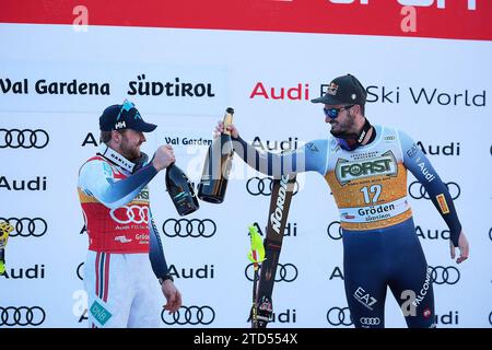 SCI ALPINO - FIS WC 2023-2024Men's World Cup DH Val Gardena / Groeden, Trentino, Italia 2023-12-16 - sabato immagini: PARIS Dominik (ITA) PRIMO CLASSIFICATO - KILDE Aleksander Aamodt (NOR) SECONDO CLASSIFICATO Foto Stock