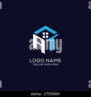 Logo iniziale A monogramma con forma esagonale astratta della casa, grafica vettoriale dal design pulito ed elegante del logo immobiliare Illustrazione Vettoriale