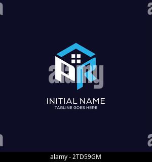 Monogramma iniziale del logo PR con forma esagonale astratta della casa, grafica vettoriale dal design pulito ed elegante del logo immobiliare Illustrazione Vettoriale