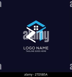 Monogramma iniziale con logo ZT con forma esagonale astratta, design elegante e pulito del logo immobiliare grafica vettoriale Illustrazione Vettoriale