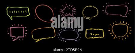 Insieme di parole e bolle di pensiero disegnate a mano. Illustrazione Vettoriale