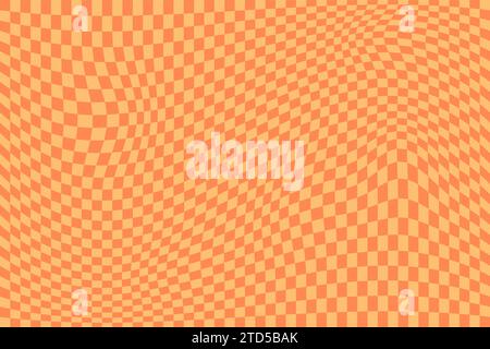 Scacchiera psichedelica arancio retrò. Trame eleganti e stravaganti. Illustrazione Vettoriale