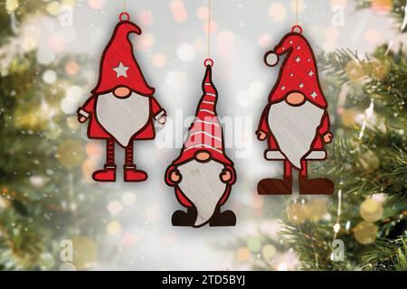 ORNAMENTI PER GNOMI NATALIZI le lime di layout multistrato digitali sono appositamente predisposte per il taglio laser, la fresatrice CNC e altre macchine da taglio. Illustrazione Vettoriale