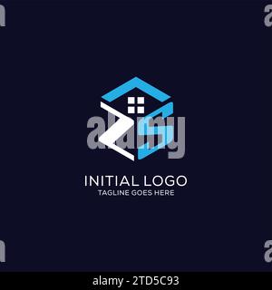 Logo iniziale monogramma ZS con forma esagonale della casa astratta, grafica vettoriale dal design pulito ed elegante del logo immobiliare Illustrazione Vettoriale