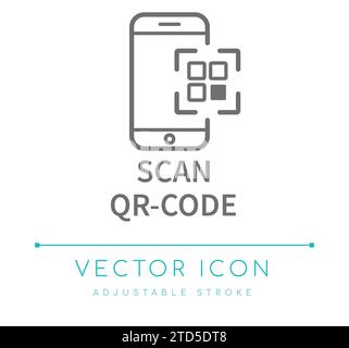 Scansione dell'icona della linea vettoriale di e-commerce con codice QR Illustrazione Vettoriale