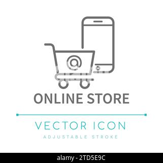 Icona linea vettoriale e-commerce del negozio online Illustrazione Vettoriale