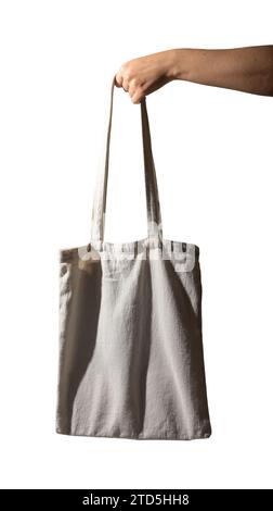 Mockup per borse da trasporto a mano, isolato su sfondo bianco. Shopper Foto Stock