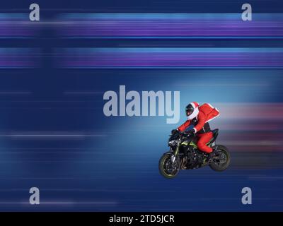 blur babbo natale trasporto motociclistico in movimento all'aperto ruote a velocità di fondo manubrio superbike Foto Stock
