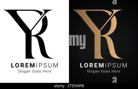 Design con logo Luxury Initial YR o RY Monogram Text Letter Illustrazione Vettoriale
