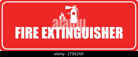 Cartello estintore "antincendio e sicurezza" su sfondo con striscione rosso Illustrazione Vettoriale