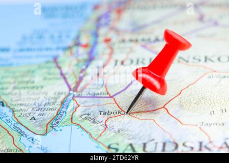 Tabúk, Arabia Saudita, pin sulla mappa Foto Stock