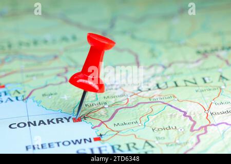 Conakry, Guinea pin sulla mappa Foto Stock