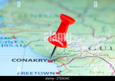 Conakry, Guinea pin sulla mappa Foto Stock