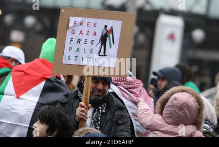 Pro-Palästina-Demonstration auf dem Heidi-Kabel-Platz am Hauptbahnhof Amburgo. An der stationären Kundgebung nahmen etwa 150 Teilnehmer teil. SIE protestierten gegen Israels Eingreifen im Gazastreifen gegen die Terrororganisatin Hamsa und forderten ein freies Palästina. Die Polizei War mit mehreren Mannschaftswagen und Beamten vor Ort. St Georg Hamburg *** manifestazione pro Palestina in piazza Heidi Kabel alla stazione centrale di Amburgo circa 150 partecipanti hanno preso parte al raduno stazionario che hanno protestato contro l'intervento israeliano nella Striscia di Gaza contro l'organizzazione terroristica Hamsa An Foto Stock