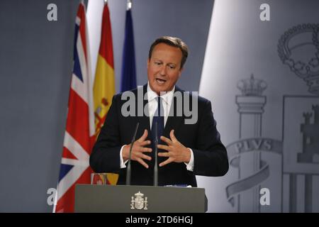 Madrid, 09/04/2015. Riunione di lavoro e successiva conferenza stampa al Palazzo Moncloa del presidente Mariano Rajoy con il primo ministro britannico David Cameron. Foto: Jaime García ARCHDC. Crediti: Album / Archivo ABC / Jaime García Foto Stock