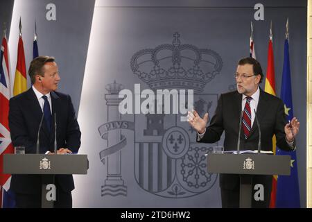 Madrid, 09/04/2015. Riunione di lavoro e successiva conferenza stampa al Palazzo Moncloa del presidente Mariano Rajoy con il primo ministro britannico David Cameron. Foto: Jaime García ARCHDC. Crediti: Album / Archivo ABC / Jaime García Foto Stock