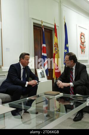 Madrid, 09/04/2015. Riunione di lavoro e successiva conferenza stampa al Palazzo Moncloa del presidente Mariano Rajoy con il primo ministro britannico David Cameron. Foto: Jaime García ARCHDC. Crediti: Album / Archivo ABC / Jaime García Foto Stock