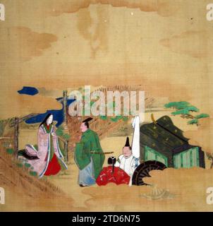 Scena dal racconto di Genji: Capitolo 4, 'Evening Face' (Yugao) 1947 della Tosa School Foto Stock