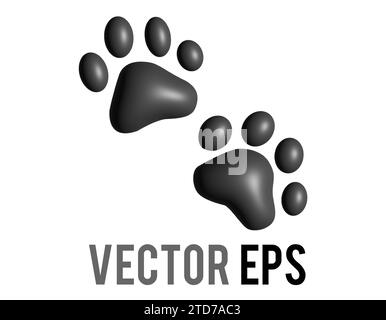 La coppia isolata di zampa scura stampa un'icona 3D, con quattro dita dei piedi e una pastiglia, utilizzata per vari contenuti relativi a cani e gatti Illustrazione Vettoriale