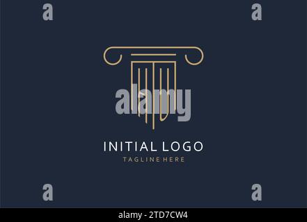 HU iniziale con logo a forma di pilastro, logo creativo monogramma per idee di design dello studio legale Illustrazione Vettoriale