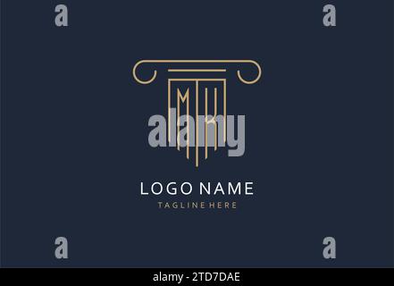 MK iniziale con logo a forma di pilastro, logo con monogramma creativo per idee di design dello studio legale Illustrazione Vettoriale