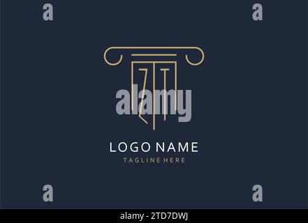 ZT Initial con logo a forma di pilastro, logo con monogramma creativo per idee di design dello studio legale Illustrazione Vettoriale