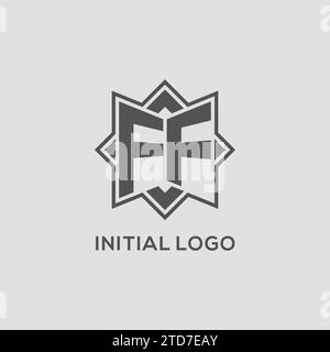 Logo Monogram FF con grafica vettoriale con design a stella a otto punte Illustrazione Vettoriale