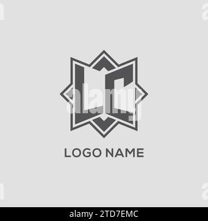 Logo LC monogramma con grafica vettoriale con design a stella a otto punte Illustrazione Vettoriale