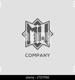 Logo MW monogramma con grafica vettoriale con design a stella a otto punte Illustrazione Vettoriale