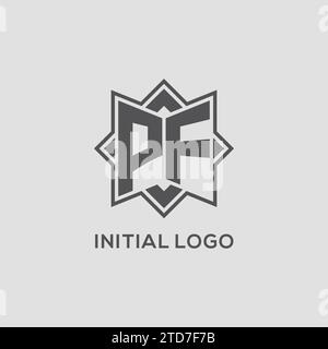 Logo PF monogramma con grafica vettoriale con design a stella a otto punte Illustrazione Vettoriale