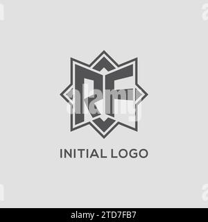 Logo RF monogramma con grafica vettoriale con design a stella a otto punte Illustrazione Vettoriale