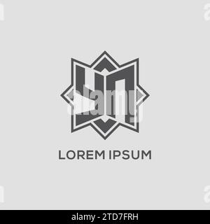 Logo YN monogramma con grafica vettoriale con design a stella a otto punte Illustrazione Vettoriale