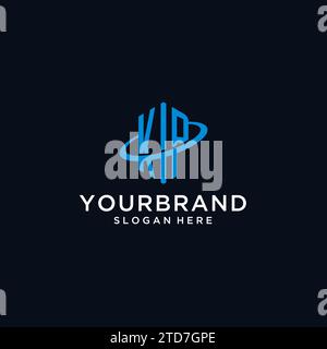 Logo monogramma iniziale KP con forma esagonale e idee di design Swoosh Illustrazione Vettoriale