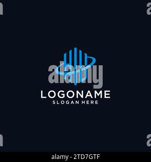 Logo monogramma iniziale HU con forma esagonale e idee di design Swoosh Illustrazione Vettoriale