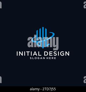 Logo monogramma iniziale UL con forma esagonale e idee di design Swoosh Illustrazione Vettoriale