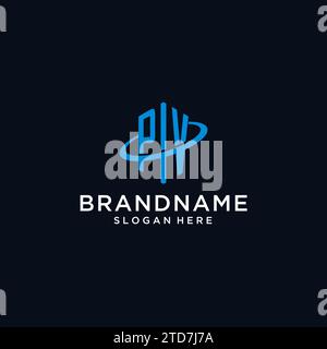 Logo monogramma iniziale PV con forma esagonale e idee di design Swoosh Illustrazione Vettoriale