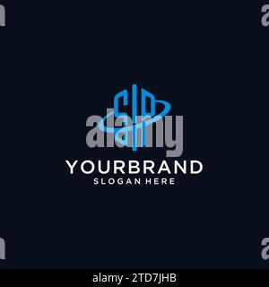 Logo monogramma iniziale SP con forma esagonale e idee di design Swoosh Illustrazione Vettoriale