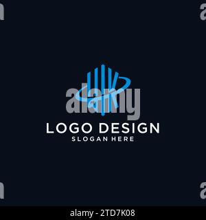 Logo monogramma iniziale WK con forma esagonale e idee di design Swoosh Illustrazione Vettoriale