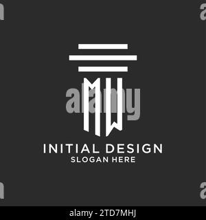 Iniziali MW con logo a colonna semplice, logo di studio legale creativo grafica vettoriale Illustrazione Vettoriale