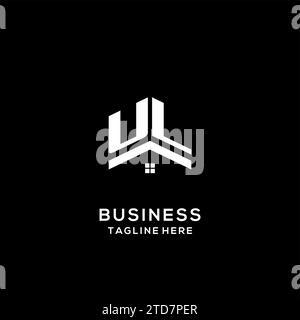 Logo UL iniziale con tetto astratto per la casa, grafica vettoriale di design semplice e pulito del logo immobiliare Illustrazione Vettoriale