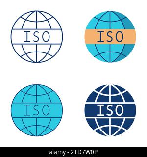 Icona standard di qualità ISO impostata in stile piatto e lineare. Standard di qualità internazionali e simbolo di gestione. Illustrazione vettoriale Illustrazione Vettoriale