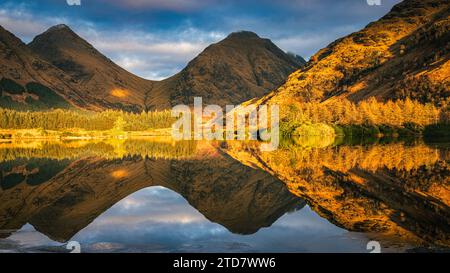 Tramonto a Lochan Urr, Glen Etive, Scozia Foto Stock