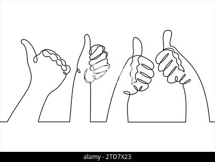 Disegno a linea singola dei pollici verso l'alto. Illustrazione vettoriale di disegno linee continuo del gruppo aziendale Illustrazione Vettoriale
