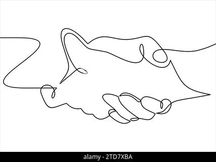 Disegno di una linea di due mani che si afferrano l'una con l'altra Illustrazione Vettoriale