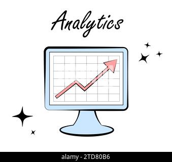 Analisi dei dati. Monitor su sfondo bianco. Freccia Illustrazione Vettoriale