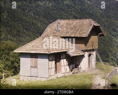 Lago Alfeld, Haut-Rhin, Alsazia, Francia Chalet à l'Alfeld, natura, ambiente, Habitat, architettura, prima guerra mondiale, paesaggio, alloggi, fronte, Chalet à l'Alfeld, Alfeld [lac d'], Sewen, 03/06/1917 - 03/06/1917, Castelnau, Paul, 1917 - Alsazia - Paul Castelnau (sezione fotografica dell'esercito) - (giugno), Autochrome, Photo, Glass, Autochrome, foto, positiva Foto Stock